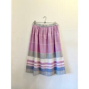 Vintage 90s Pink Gray White Plaid Pleated Midi Skirt— Size Medium